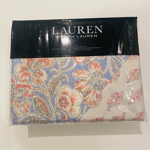 Ralph Lauren Home Cosima Floral Blue Pink King Reversible Duvet Cover & Shams - Picture 11 of 15